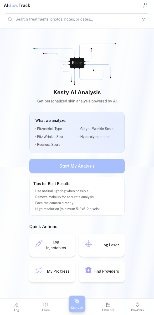 AI-powered skin analysis showing treatment progress